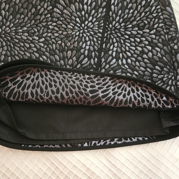 LOFT Petite Black Metallic Patterned Faux Wrap Mini Skirt - Picture 6 of 9